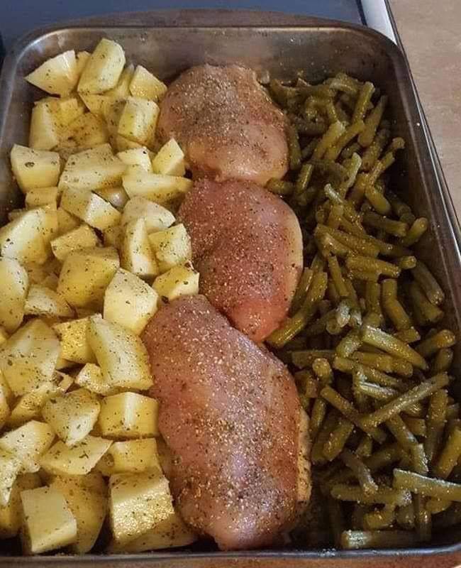 One Pan Chicken Potatoes and Greens