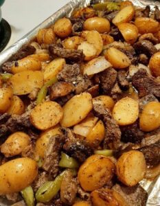 White Velvet Cake Garlic Butter Steak and Potatoes Skillet
