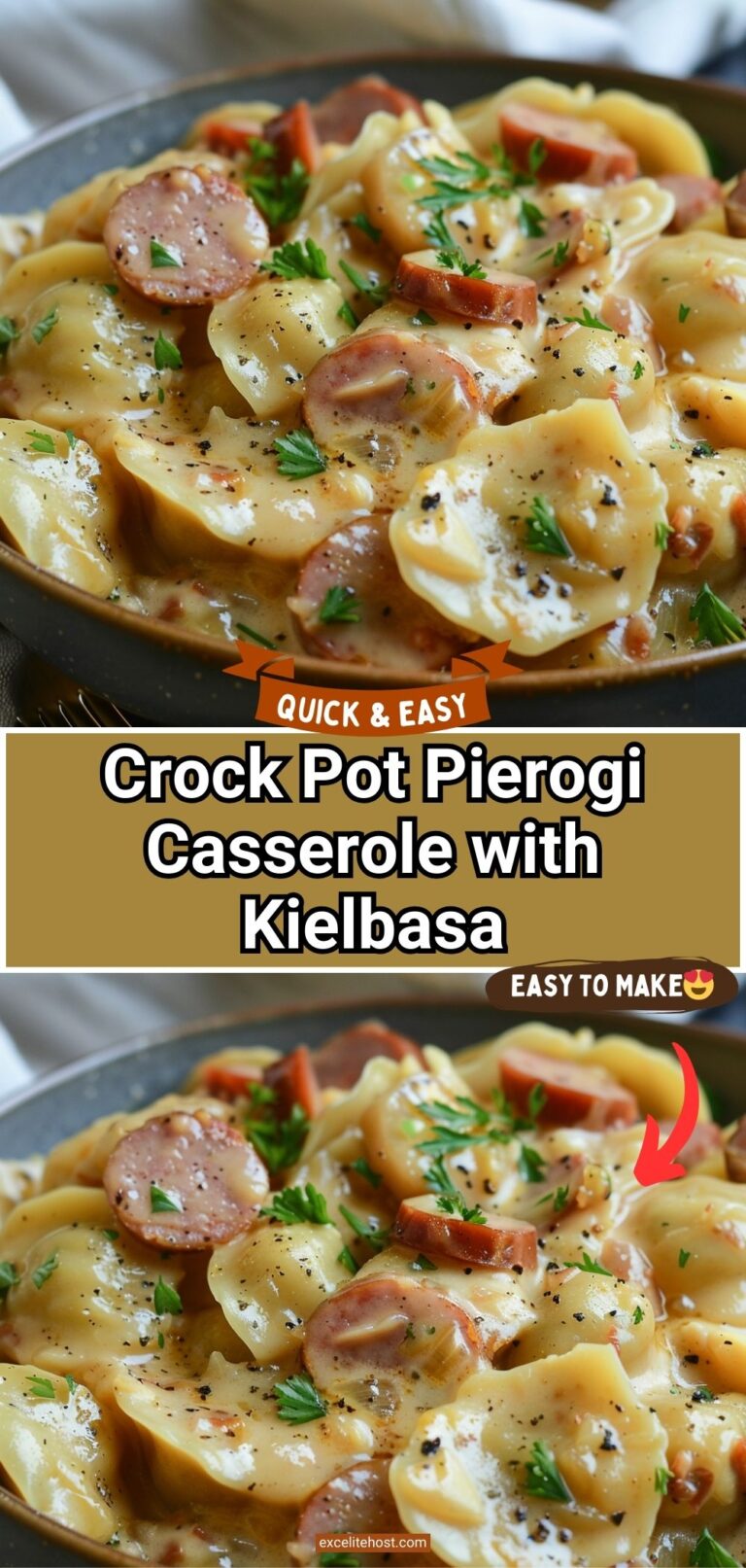 Crock Pot Pierogi Casserole with Kielbasa