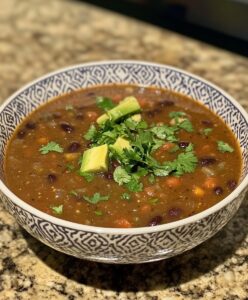 Homemade vegan black bean soup