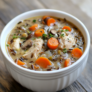 Homemade slow cooker chicken and wild rice soup
