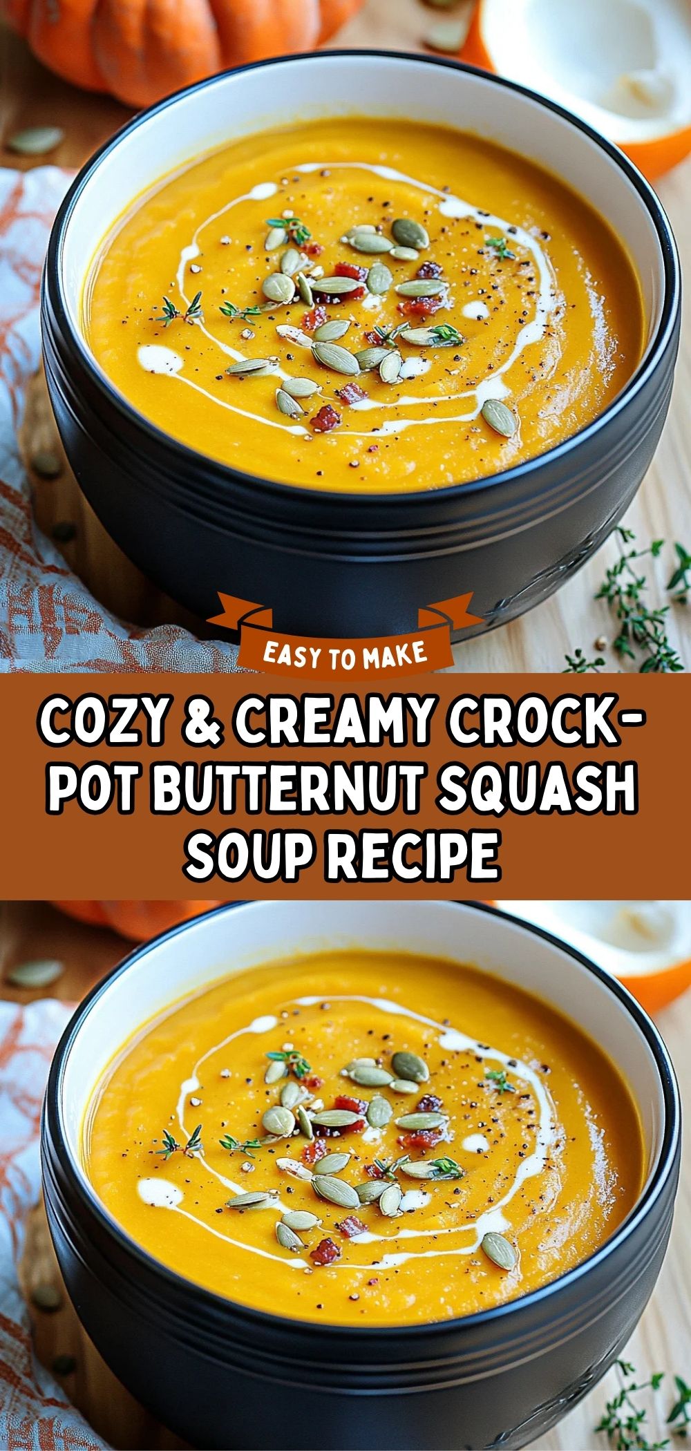 Crock-Pot butternut squash soup with kale and mushrooms