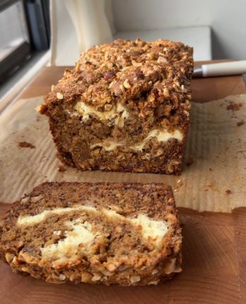 Banana Bread with Cream Cheese Filling and Walnuts