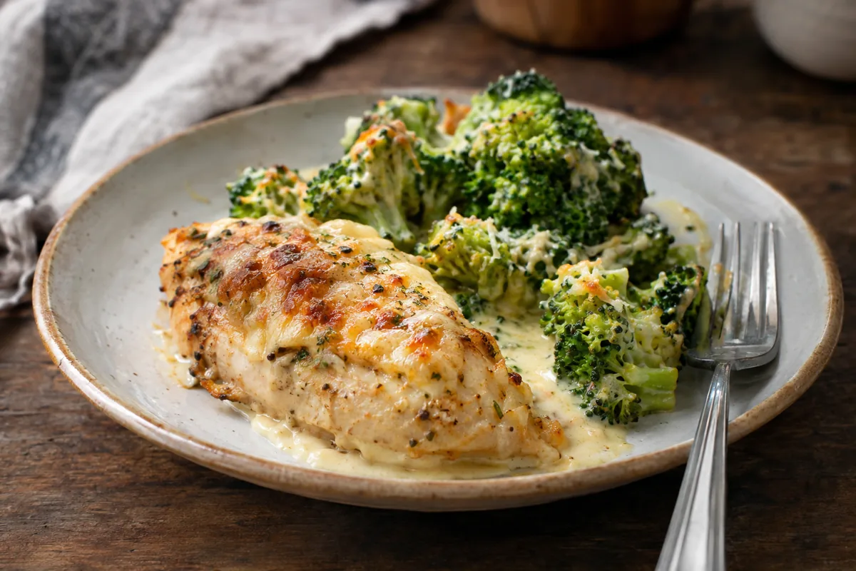 baked chicken breast with broccoli and cheese sauce