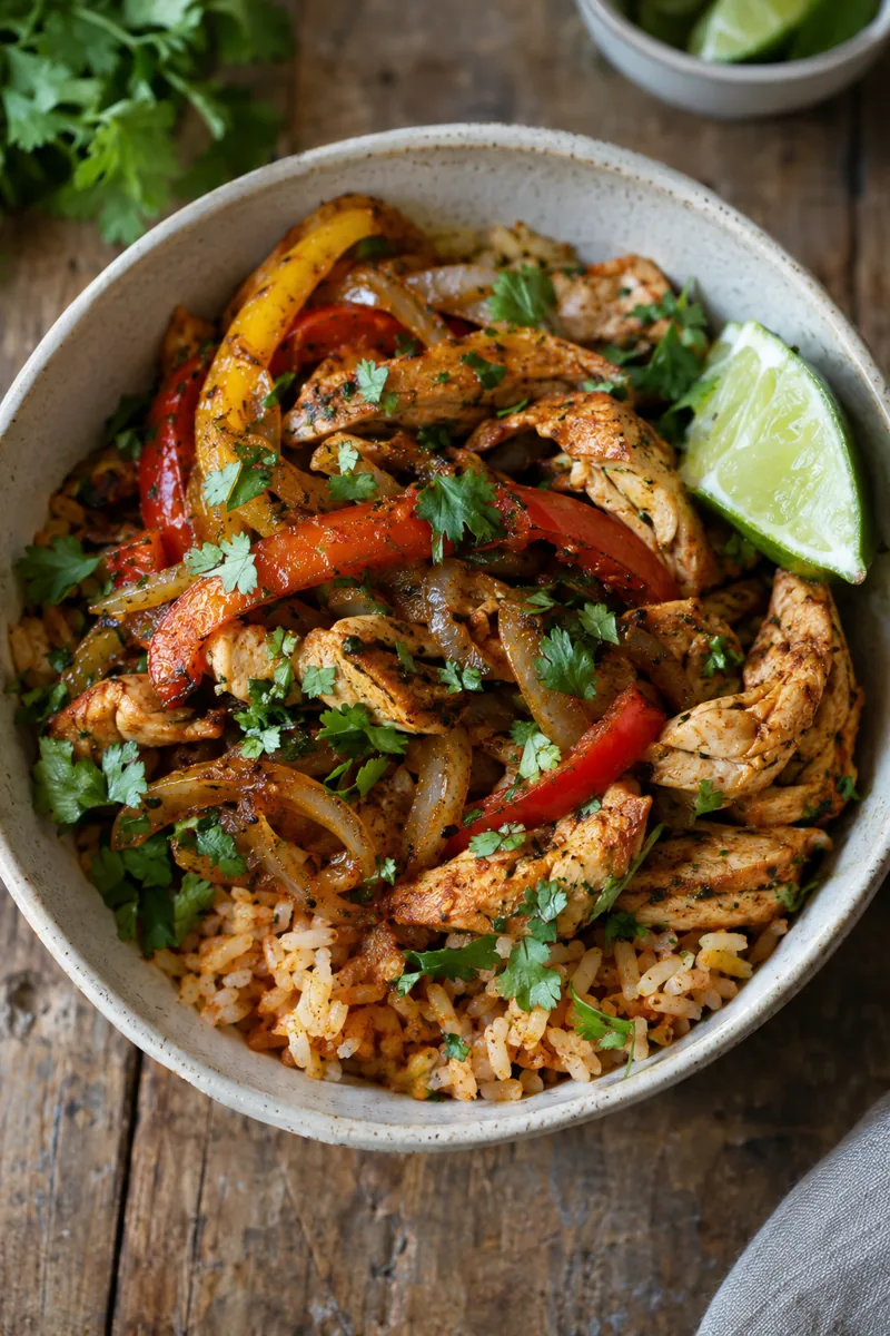 chicken fajita bowl with lime