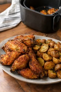 Quick Air Fryer Dinner Recipes for Hot Summer Days: crispy air fryer chicken wings with golden baby potatoes