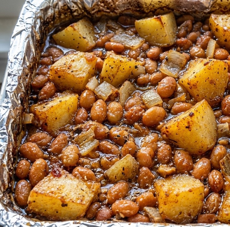 Oven Baked 3-Ingredient Pork and Bean Potato Casserole