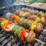 Vegetable skewers grilling