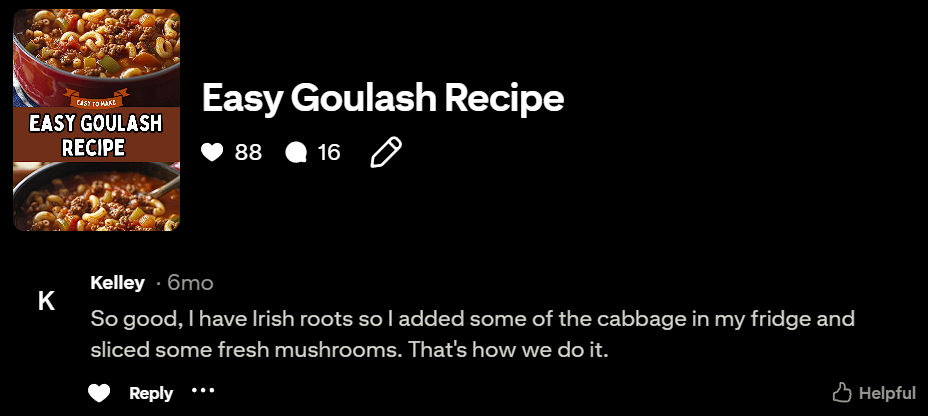 Pinterest community testimonial for Easy Goulash Recipe