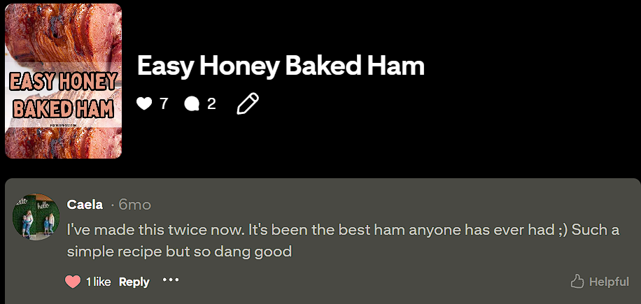 Pinterest community testimonial for Easy Honey Baked Ham